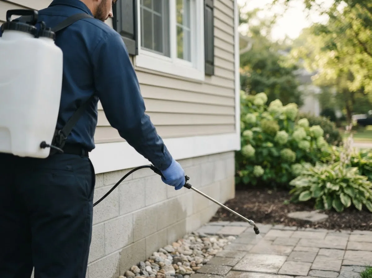 Pest control technician inspecting a home in New Bloomfield, PA